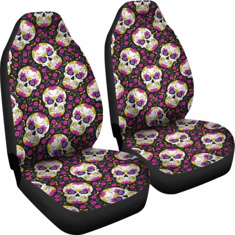 Set Of 2 Candy Sugar Skull Car Seat Covers 101207