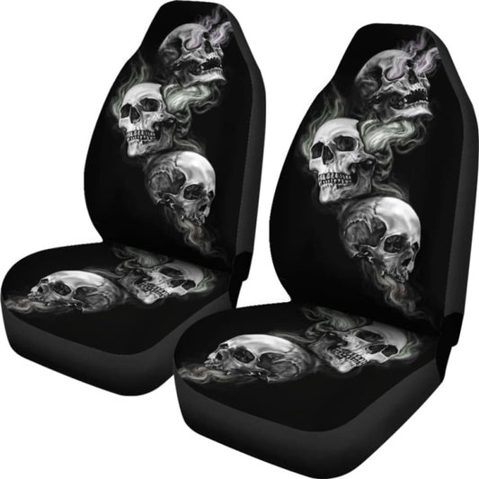 Set Of 2 Car Seat Cover - Burning Skulls 101207
