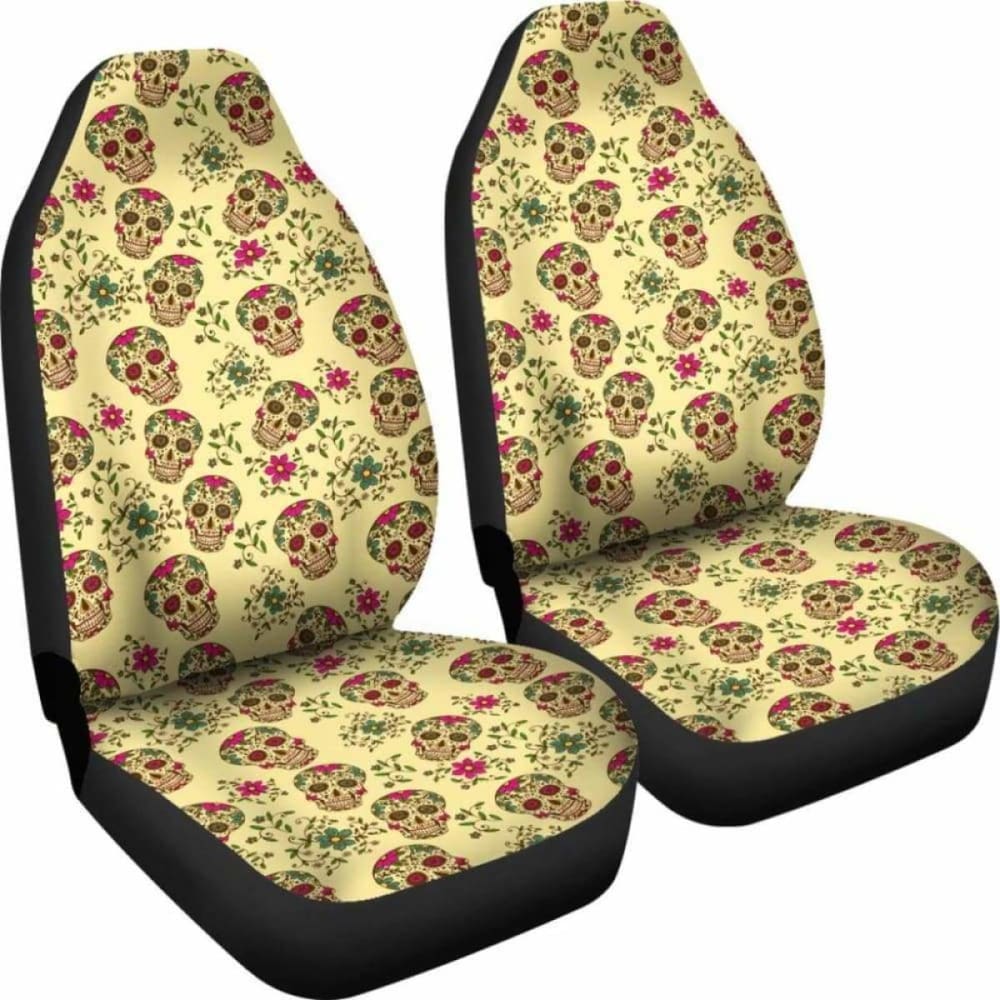 Set Of 2 Day Of The Dead Sugar Skull Car Seat Cover 101207