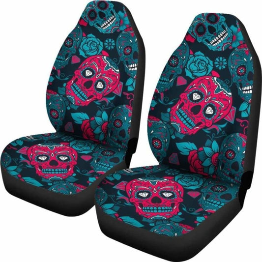 Set Of 2 Day Of The Dead Sugar Skull Car Seat Covers 101207