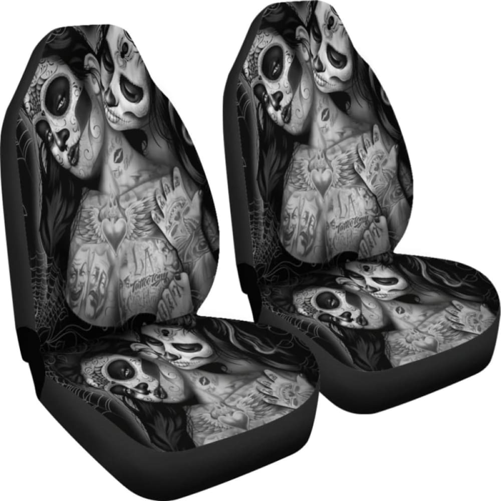 Set Of 2 Day Of The Dead Sugar Skull Car Seat Covers 101207