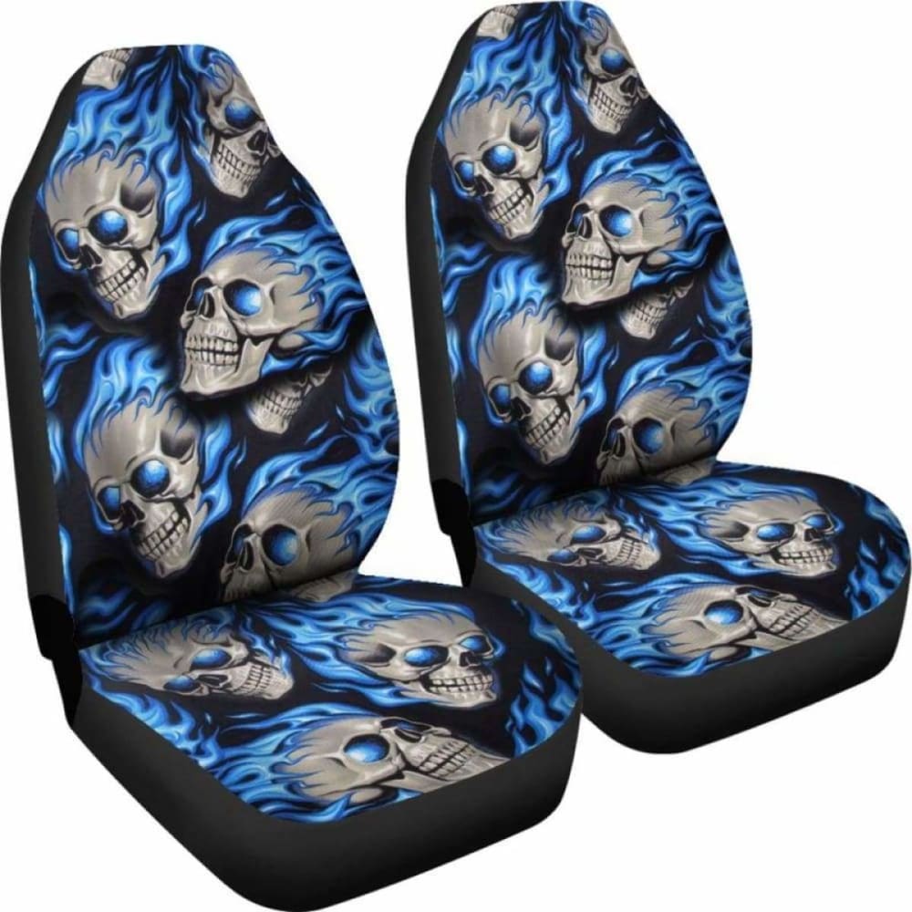 Set Of 2 Fire Skulls Car Seat Covers 101207
