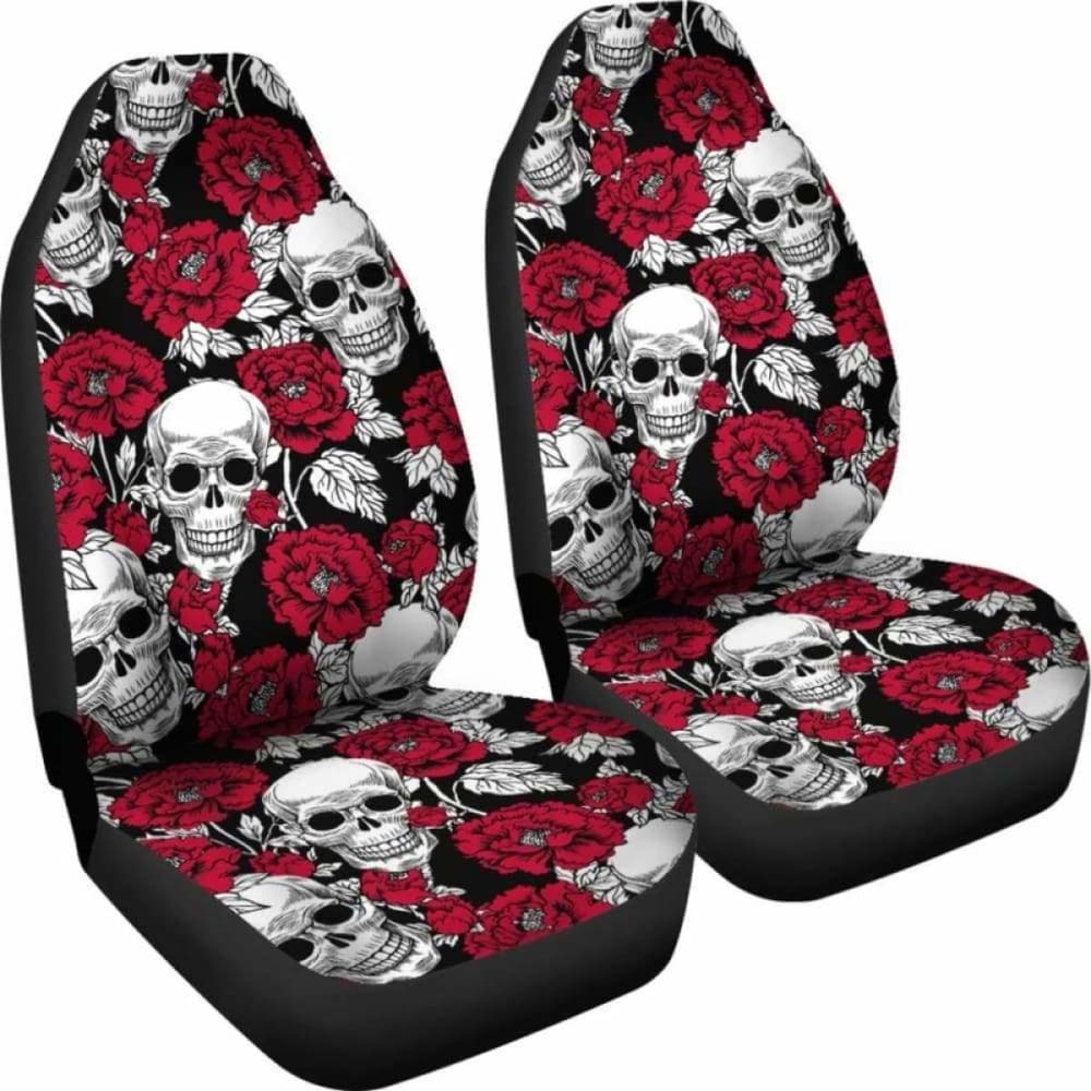 Set Of 2 - Floral Skull - Gothic Car Seat Covers 172727