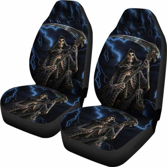 Set Of 2 Grim Reaper Awesome Skull Car Seat Covers 101207