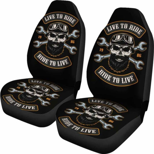 Set Of 2 Live To Ride - Ride To Live Car Seat Covers Skull Car Seat Cover Gothic 172727