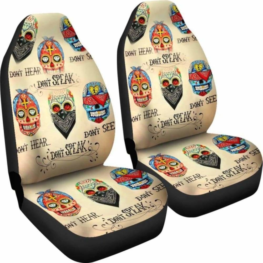Set Of 2 - No Hear No See No Speak Sugar Skull Car Seat Cover 101207