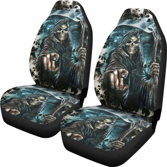 Set Of 2 Pcs - Grim Reaper Skull Gothic Car Seat Covers 172727