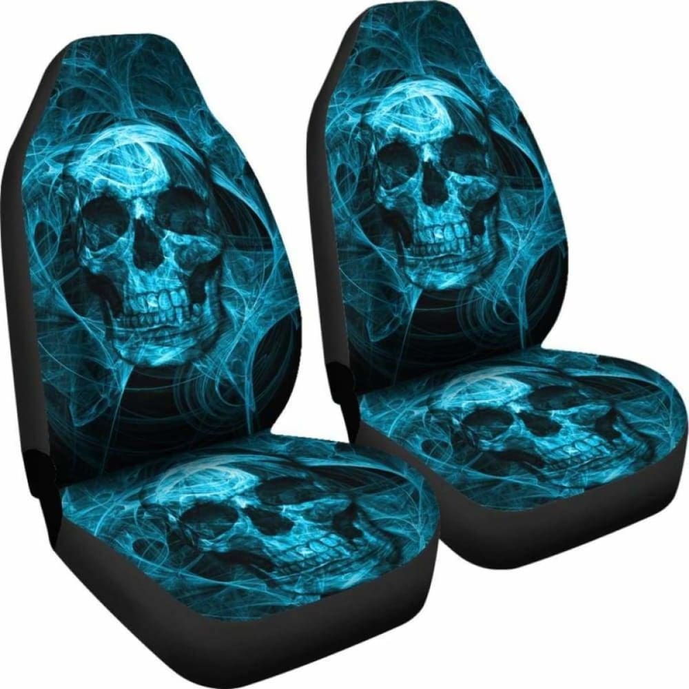 Set Of 2 Pcs Seat Cover Flaming Skull Gothic Car Seat Cover 172727