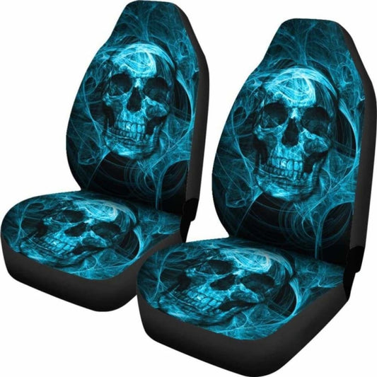 Set Of 2 Pcs Seat Cover Flaming Skull Gothic Car Seat Cover 172727