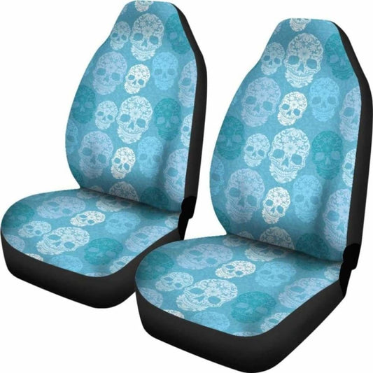 Set Of 2 Pcs - Skull Gothic Horror Flaming Fire Halloween Skull Car Seat Covers 101207