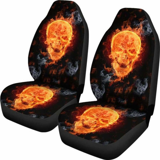 Set Of 2 Pcs - Skull Gothic Horror Flaming Fire Halloween Skull Car Seat Covers 172727