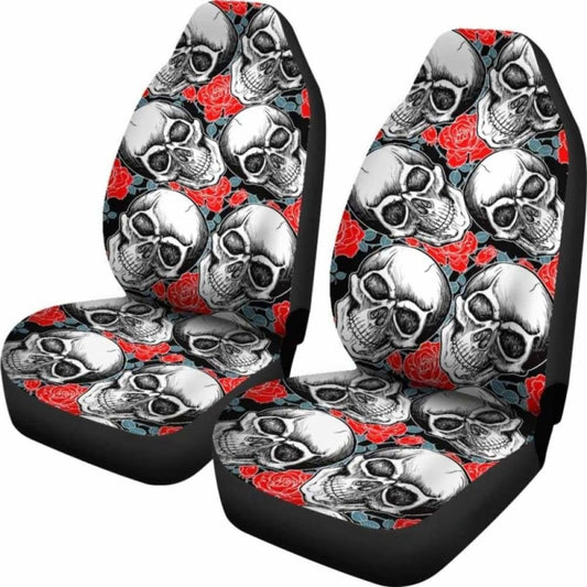Set Of 2 Pcs - Skull Gothic Horror Flaming Fire Halloween Skull Car Seat Covers 172727