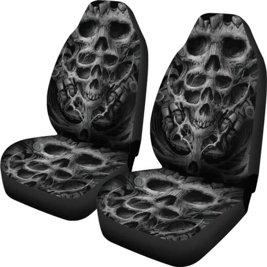 Set Of 2 Pcs - Skull Gothic Horror Flaming Fire Halloween Skull Car Seat Covers 172727