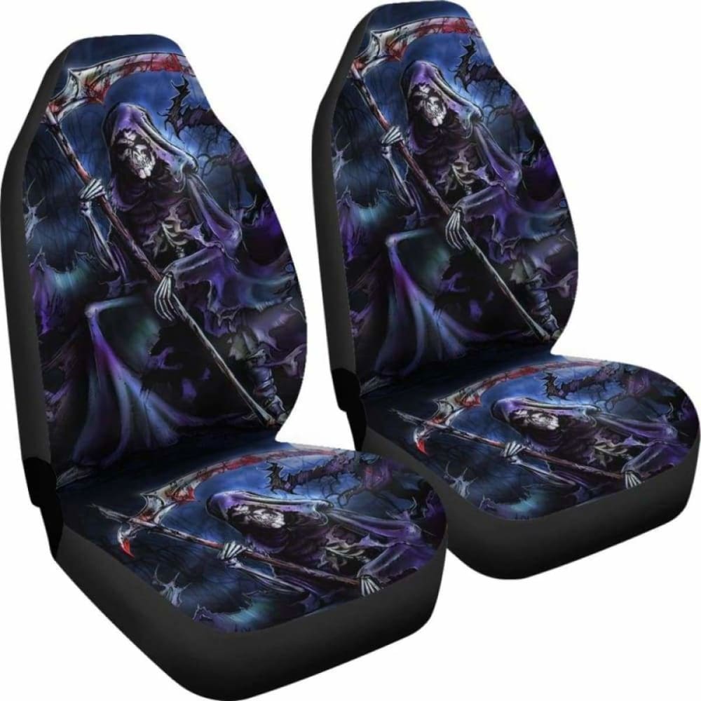 Set Of 2 Pcs - Skull Gothic Horror Grim Reaper Skull Car Seat Covers 101207