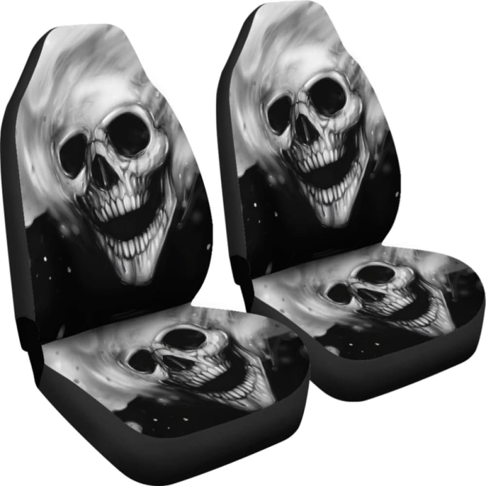 Set Of 2 Pcs - Skull Gothic Horror Grim Reaper Halloween Skull Car Seat Covers 172727