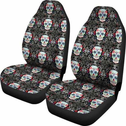 Set Of 2 Pcs Sugar Skull Car Seat Covers 101207