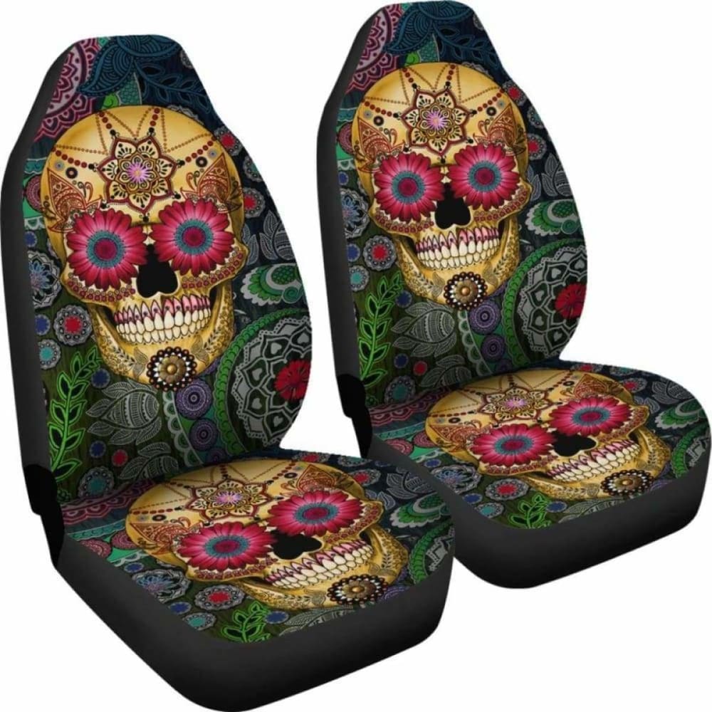 Set Of 2 Pcs Sugar Skull Car Seat Covers 101207