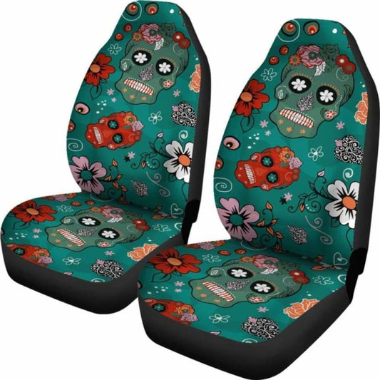 Set Of 2 Pcs Sugar Skull Car Seat Covers 101207