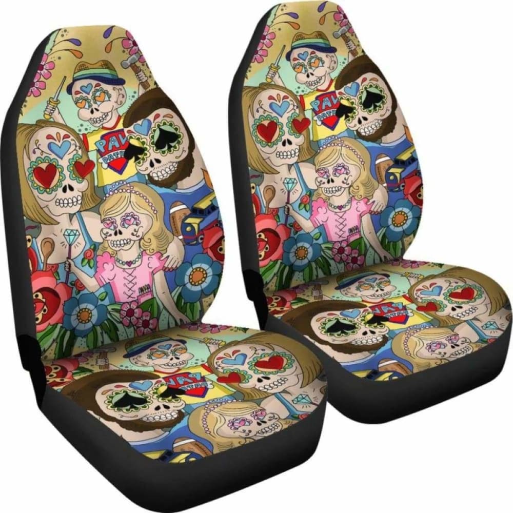 Set Of 2 Pcs Sugar Skull Car Seat Covers 101207