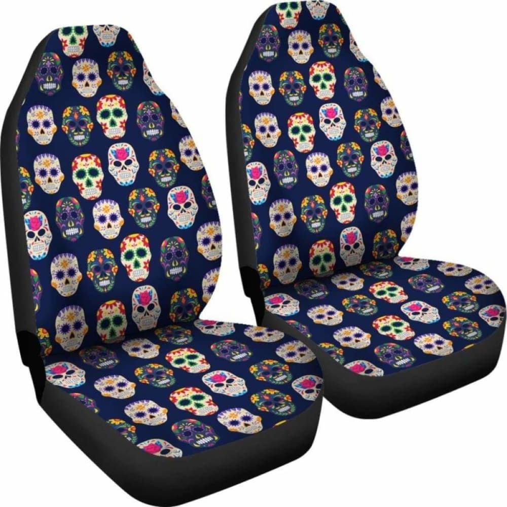 Set Of 2 Pcs Sugar Skull Day Of The Dead Car Seat Covers 101207