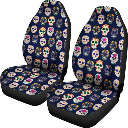 Set Of 2 Pcs Sugar Skull Day Of The Dead Car Seat Covers 101207