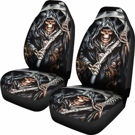 Set Of 2 Skull Grim Reaper Car Seat Covers 101207