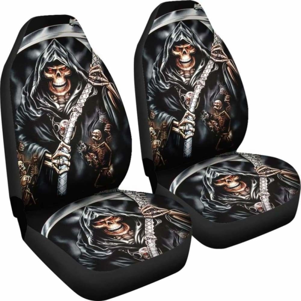 Set Of 2 Skull Grim Reaper Car Seat Covers 101207