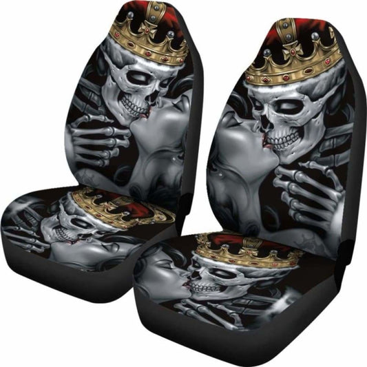 Set Of 2 Skull King Queen Skull Car Seat Covers 101207