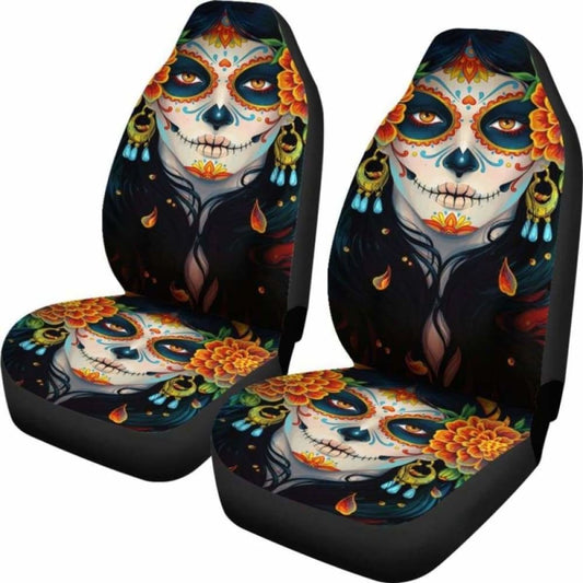 Set Of 2 Sugar Skull Car Seat Covers 101207
