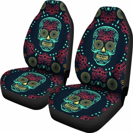 Set Of 2 Sugar Skull Car Seat Covers 101207