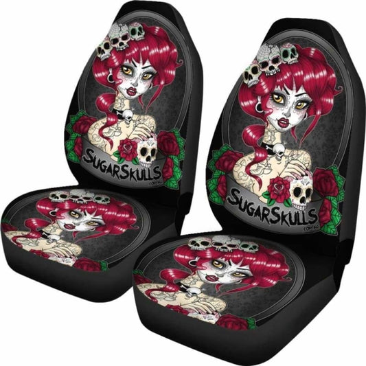 Set Of 2 Sugar Skull Car Seat Covers 101207