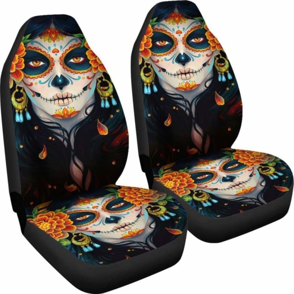 Set Of 2 Sugar Skull Car Seat Covers 101207