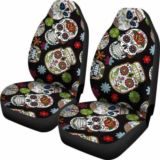 Set Of 2 Sugar Skull Day Of The Dead Seat Covers 101207