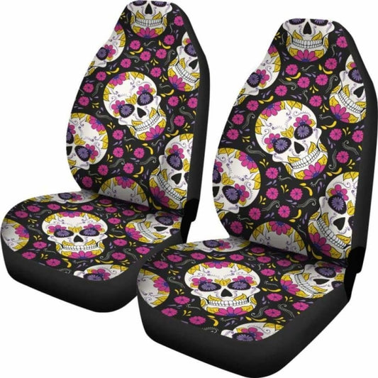 Set Of 2 Sugar Skull Mexican Skull Car Seat Covers 101207