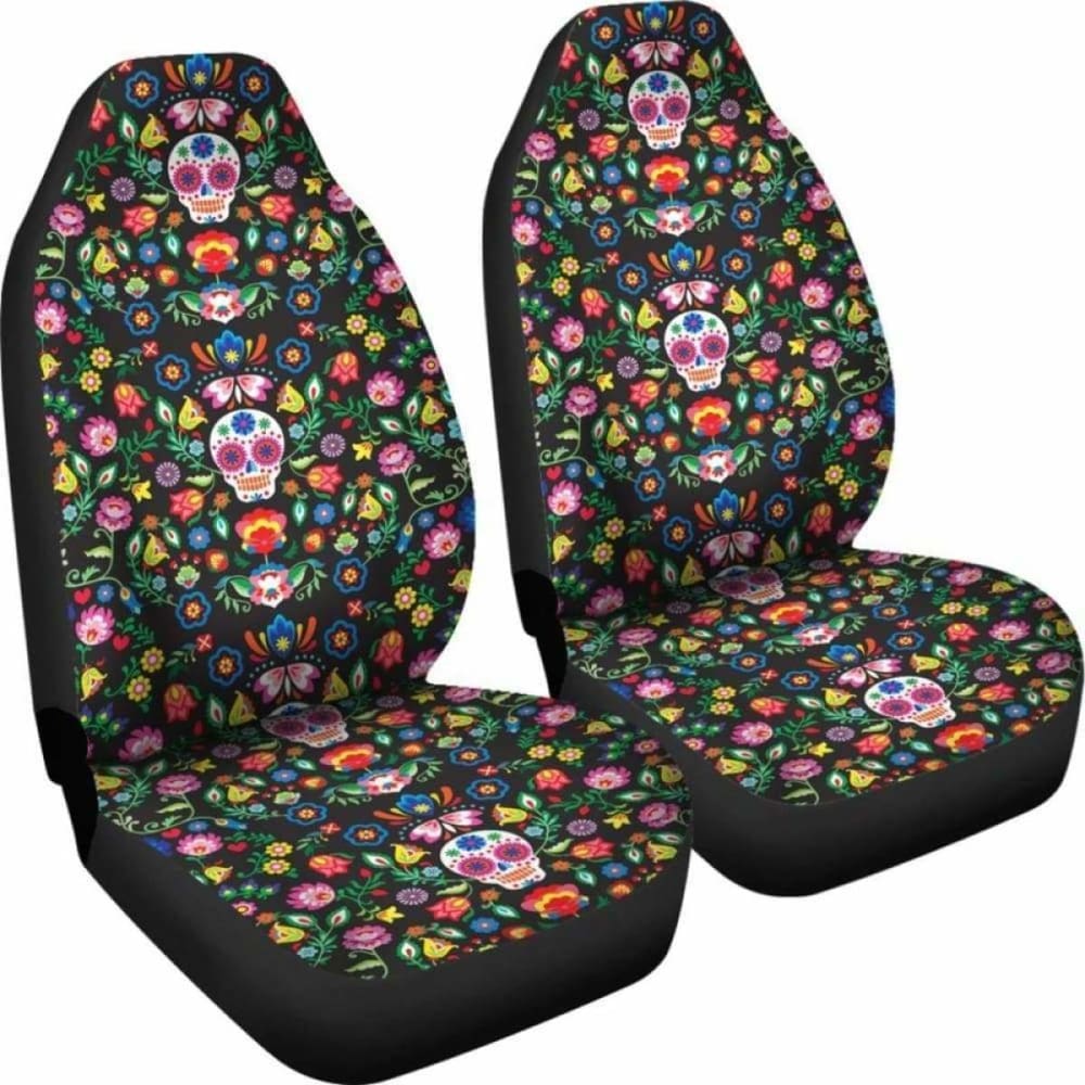 Set Of 2 Sugar Skull Mexican Skull Day Of The Dead Car Seat Covers 101207