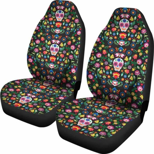 Set Of 2 Sugar Skull Mexican Skull Day Of The Dead Car Seat Covers 101207