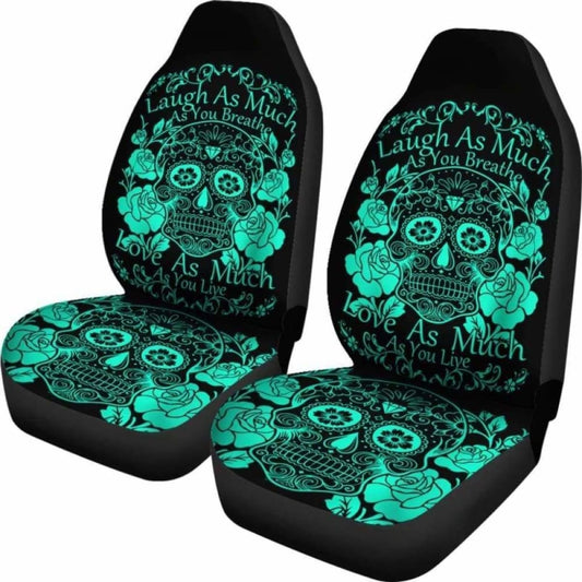 Set Of 2 Sugar Skull Seat Covers - Laugh As Much As You Breath 101207