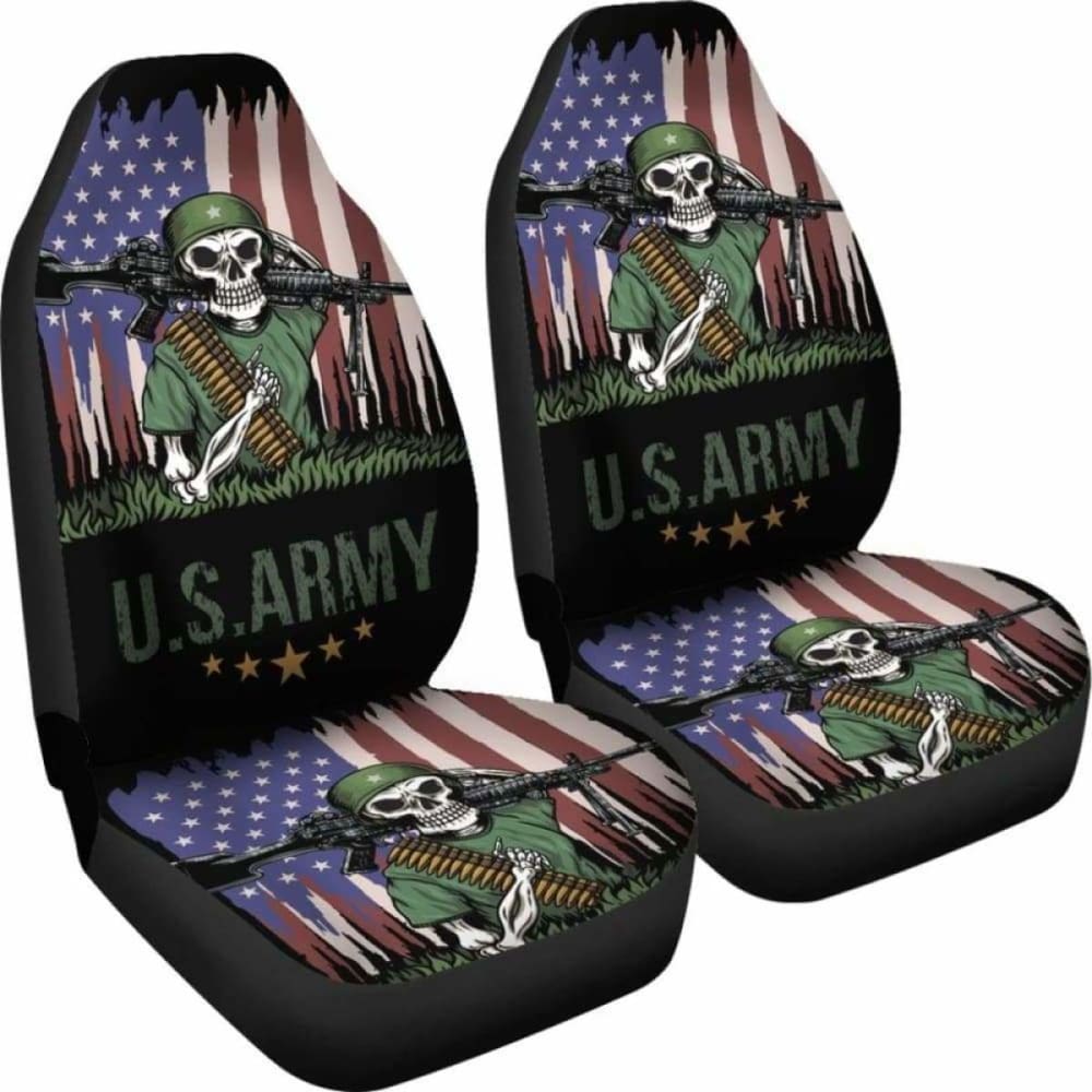 Set Of 2 Us Army Skulls Car Seat Covers 153908 - YourCarButBetter