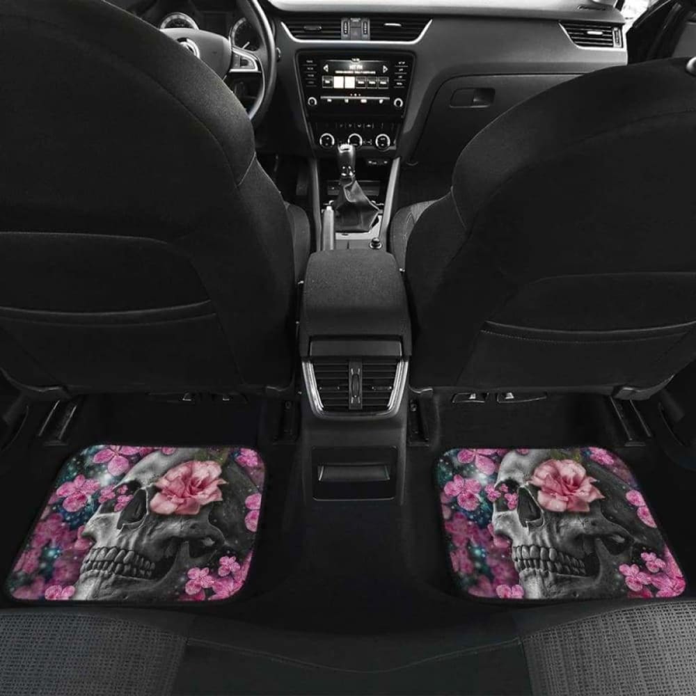 Set Of 4 Pcs Floral Skull Car Mats 153908 - YourCarButBetter