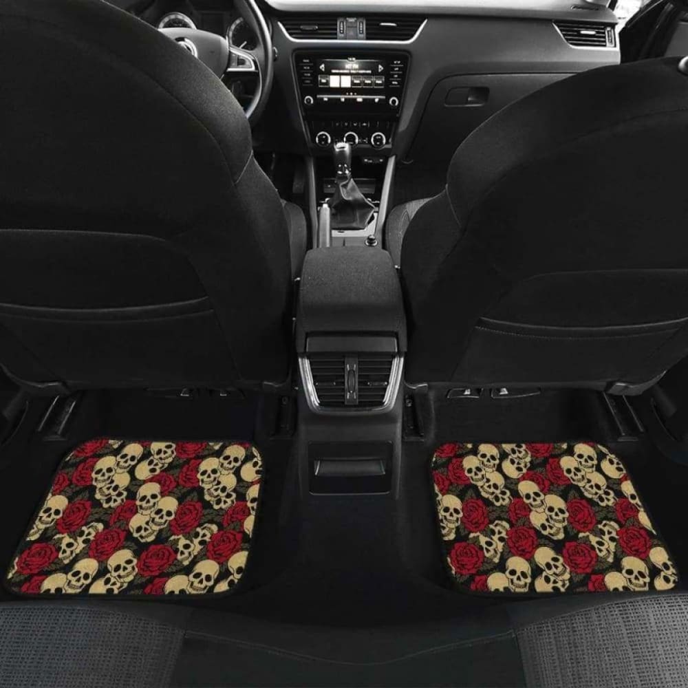 Set Of 4 Pcs Floral Sugar Skull Car Mat 101207