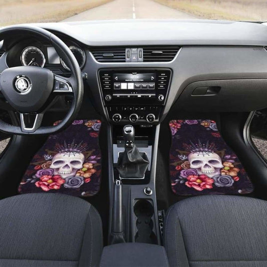 Set Of 4 Pcs Floral Sugar Skull Car Mat 101207