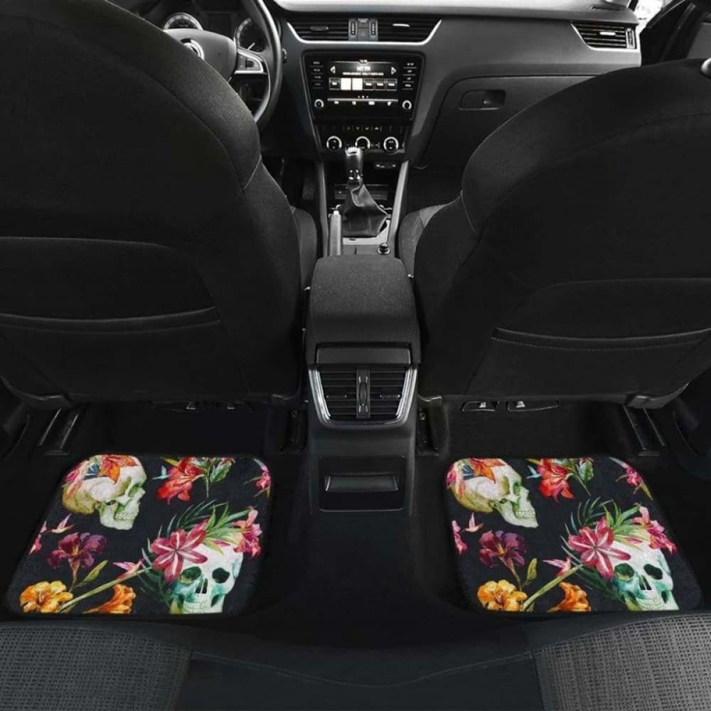 Set Of 4 Pcs Floral Sugar Skull Car Mat 101207