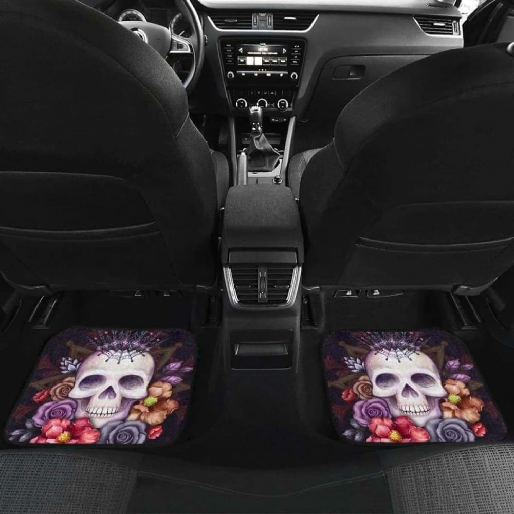 Set Of 4 Pcs Floral Sugar Skull Car Mat 101207