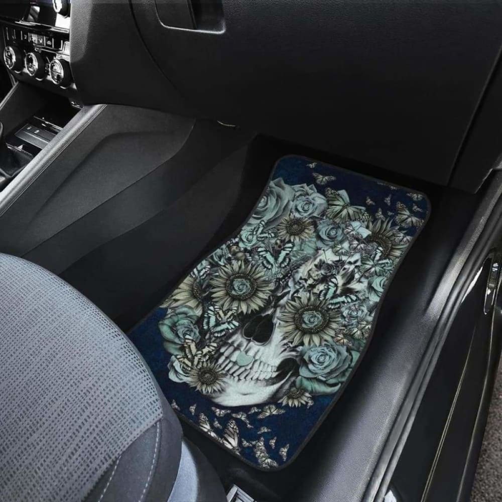 Set Of 4 Pcs Floral Sugar Skull Car Mats 101207