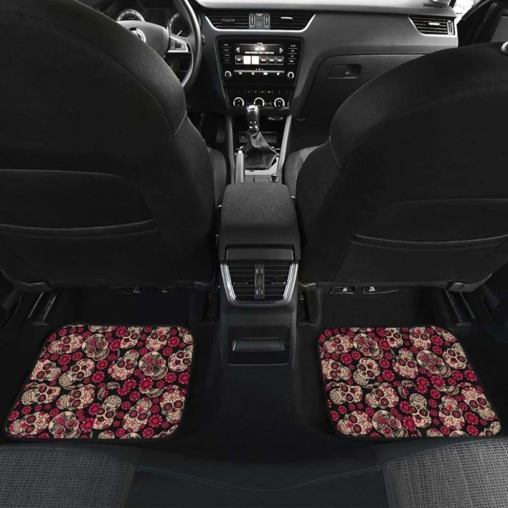 Set Of 4 Pcs Floral Sugar Skull Car Mats 101207