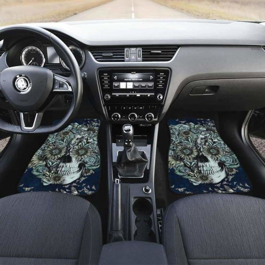 Set Of 4 Pcs Floral Sugar Skull Car Mats 101207