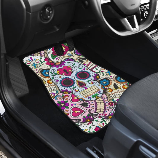 Set Of 4 Sugar Skulls Car Mat 101819 - YourCarButBetter