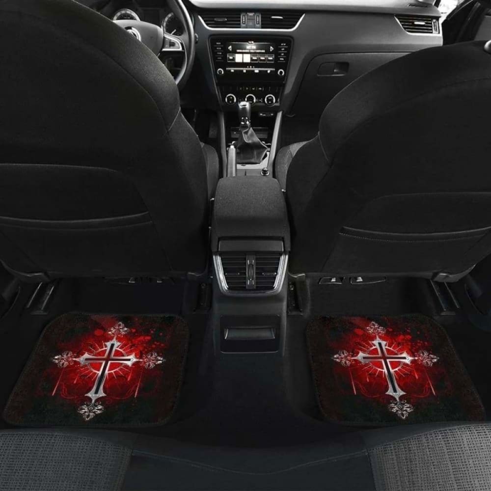 Silver Cross Art In Red Theme Car Floor Mats 160905