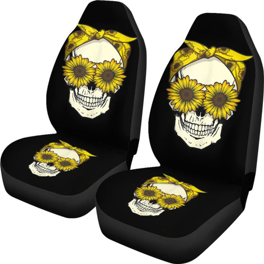 Skull Sunflower Bandana Floral Pattern Cute Car Seat Covers 210403 - YourCarButBetter