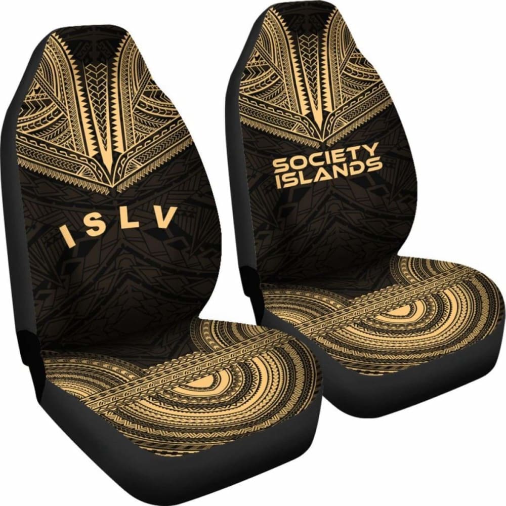 Society Islands Car Seat Cover - Society Islands Flag Polynesian Chief Tattoo Gold Version - 10 174914 - YourCarButBetter
